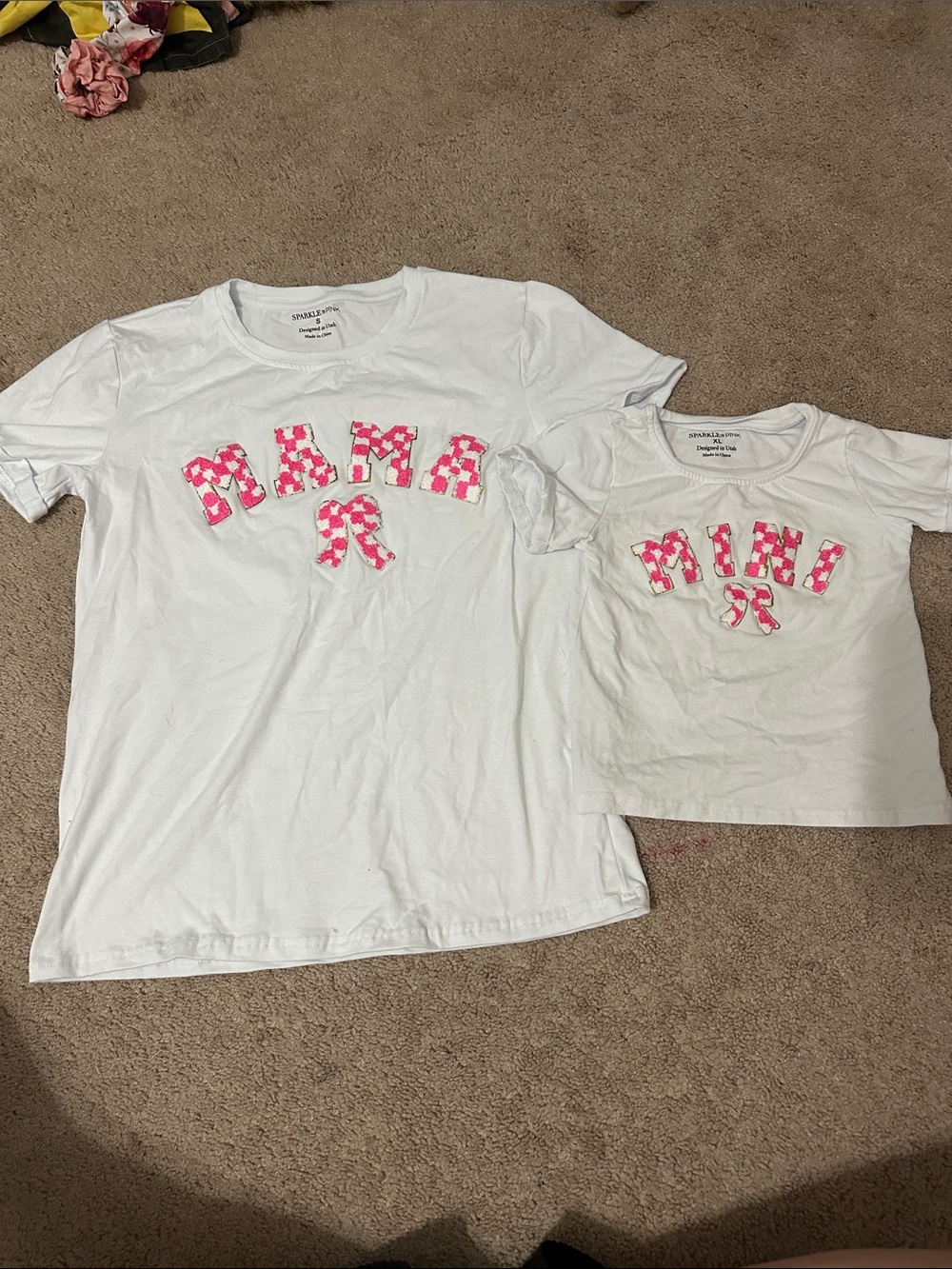 White 'Mama' Women’s Tee with Pink Patterned Appliqué - Matching Set Style